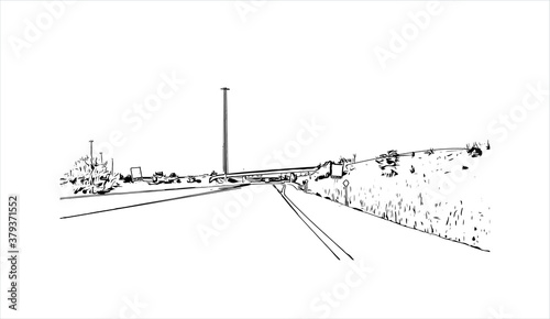 Building view with landmark of Barrie is a city and manifesting regional centre in Canada. Hand drawn sketch illustration in vector.