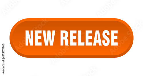 new release button. rounded sign on white background