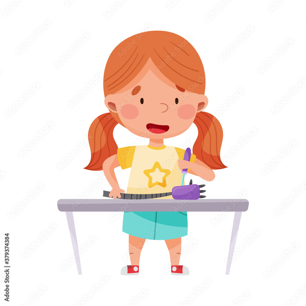 Little Girl Engineering and Creating Robot Vector Illustration Little Girl Engineering and Creating Robot Vector Illustration