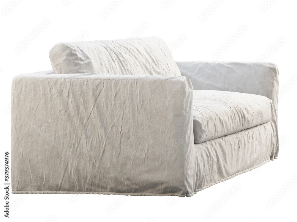 Obraz premium Scandinavian three-seat white fabric upholstery sofa cover. 3d render