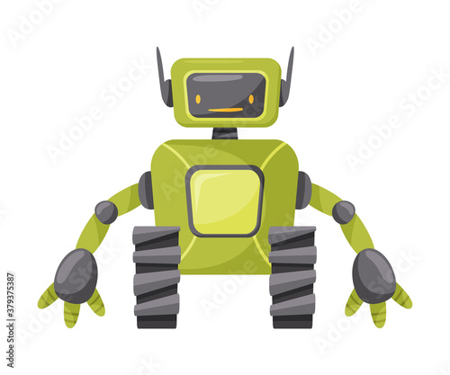 Green Iron Humanoid or Robot with Head and Limbs as Artificial Intelligence Vector Illustration