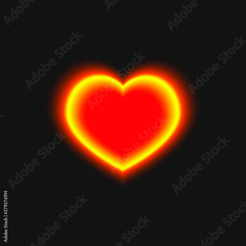 Yellow-red glowing heart on a black background