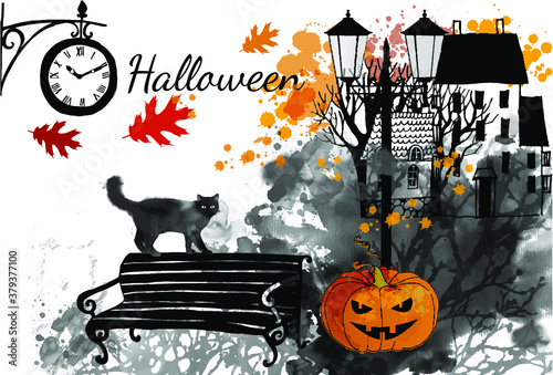 Watercolor vector halloween background