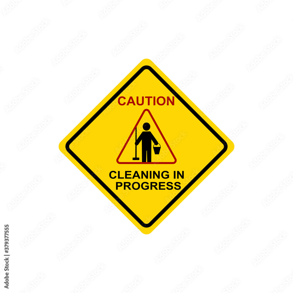 Yellow sign caution cleaning in progress sign. Danger, accident, be careful, caution, warning sign. Vector illustration in flat cartoon design. Yellow sign caution cleaning in progress sign. Danger, accident, be careful, caution, warning sign. Vector illustration in flat cartoon design.