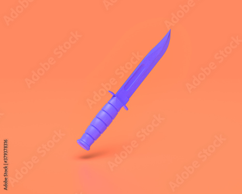 Plastic Weapon series  commando knife  Indigo blue arm in pinkish background  3d rendering  war  battle and self protection  first person shooter game item