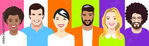Set of headshot - characters of diverse smiling people - different ages and races. Vector illustration