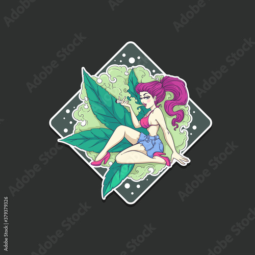 girl smoking cannabis, for your logo, label, sticker, tag, print