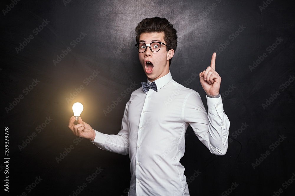 Smart male nerd having idea Smart male nerd having idea