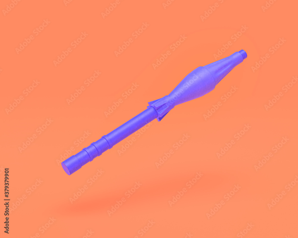 Plastic Weapon series, RPG rocket, Indigo blue arm in pinkish background, 3d rendering, war, battle and self protection, first person shooter game item Plastic Weapon series, RPG rocket, Indigo blue arm in pinkish background, 3d rendering, war, battle and self protection, first person shooter game item