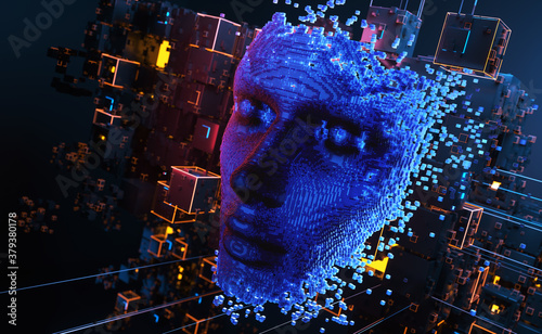 Φωτογραφία Face consisting of blocks. Artificial intelligence concept