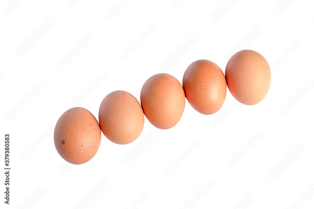 Five chicken eggs isolated on white background Five chicken eggs isolated on white background
