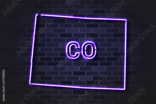 Colorado map glowing neon lamp or glass tube on a black brick wall