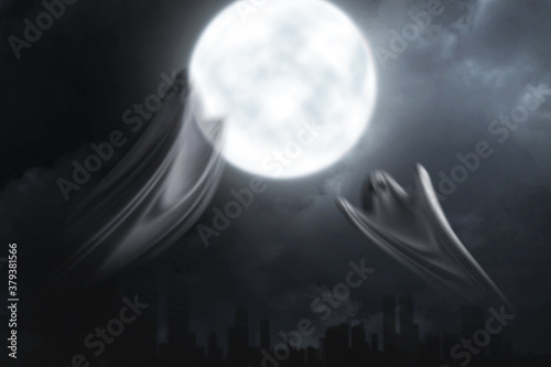 White ghost haunting with a night scene background