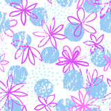 Abstract floral seamless pattern with geometric shapes. Polka dot ornamental background with flowers. Stylish drawn dotted backdrop.