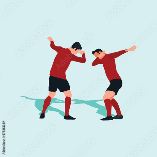 two soccer player do a dab celebration - shot, dribble, celebration and move in soccer