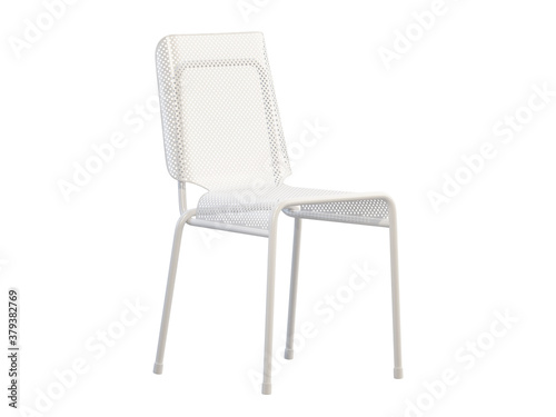 Modern white metal chair with grid seat. 3d render.