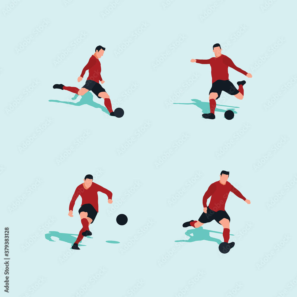 kick the ball or shoot in soccer set flat illustration