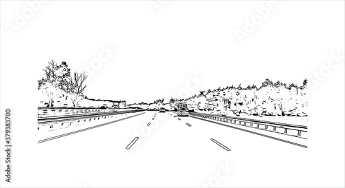 Building view with landmark of Barrie is a city and manifesting regional centre in Canada. Hand drawn sketch illustration in vector.