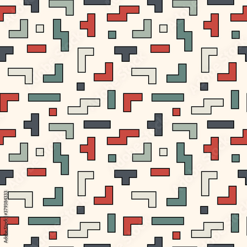 Old video game square seamless pattern, vector background with colored brick game pieces, simple geometric ornament