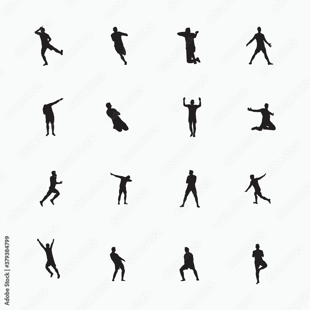 silhouette goal celebration set in soccer isolated on white silhouette goal celebration set in soccer isolated on white