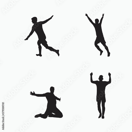 raise hand up goal celebration set - silhouette flat illustration - shot, dribble, celebration and move in soccer