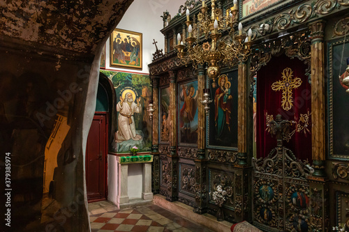 Foto The interior of the Greek Akeldama Monastery in the old city of Jerusalem in Isr