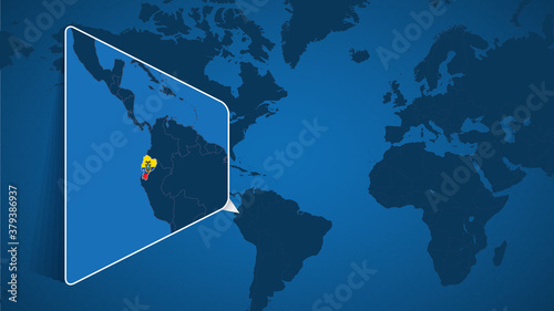 Location of Ecuador on the World Map with Enlarged Map of Ecuador with Flag.