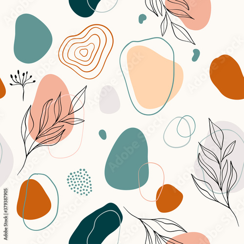 Abstract line art seamless pattern with doodle organic shapes, modern minimalist design