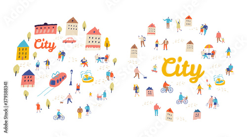 city flat vector. City life. People crowd