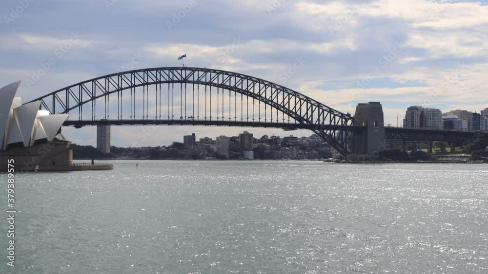 Time-lapse of ferries and boats in Sydney Harbour with clouds in the sky passing by vigorously Time-lapse of ferries and boats in Sydney Harbour with clouds in the sky passing by vigorously