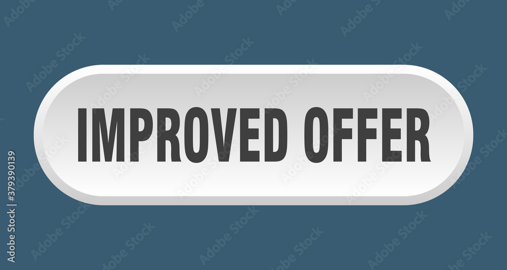 improved offer button. rounded sign on white background improved offer button. rounded sign on white background