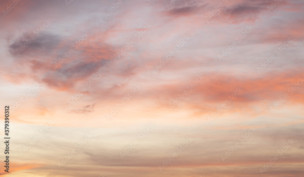 Obraz premium Sunset background sky with soft and blur pastel colour in pink and orange tone