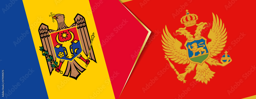 Moldova and Montenegro flags, two vector flags.