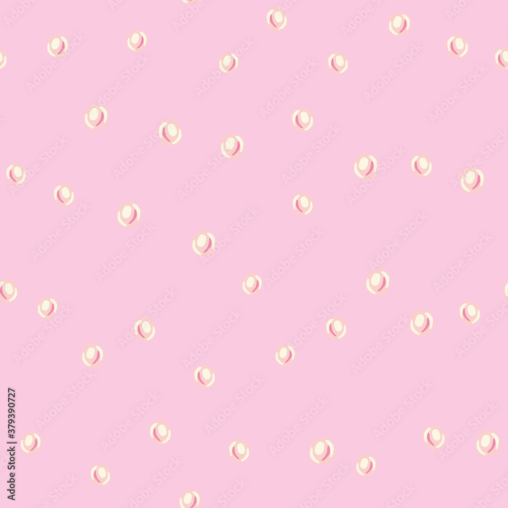 Random seamless pattern with doodle pearls silhouettes. Aqua bubbles on pink background.