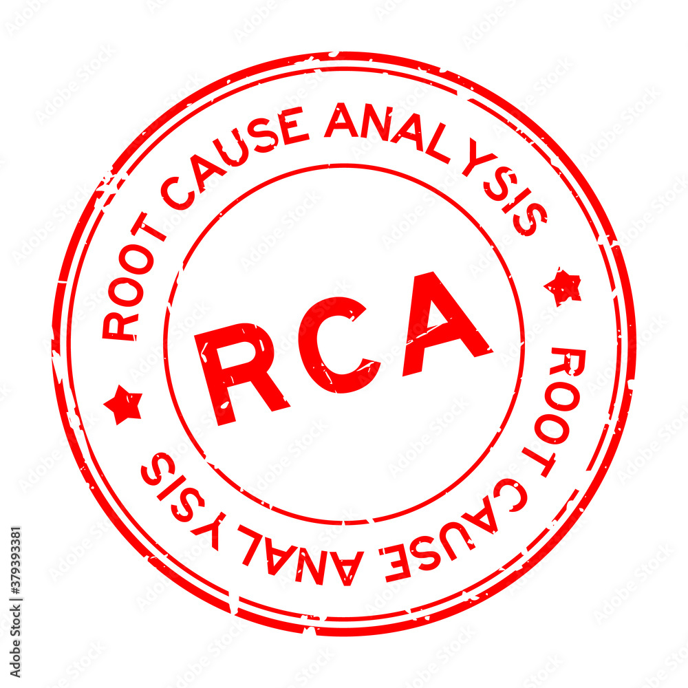 Grunge red RCA root cause analysis word round rubber seal stamp on white background