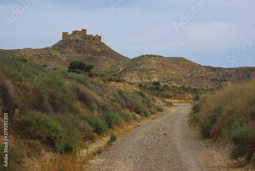 View of the ruins of the Castle of Montearagón near Huesca, Aragon, Spain