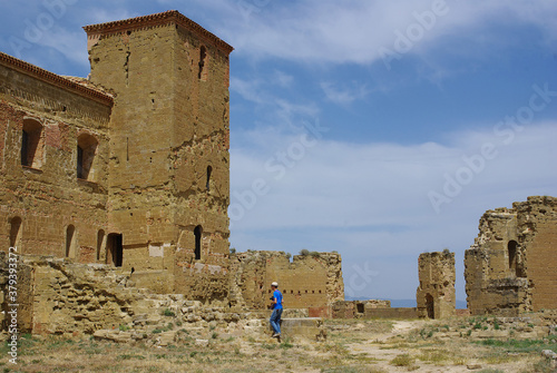 View of the ruins of the Castle of Montearagón near Huesca, Aragon, Spain
