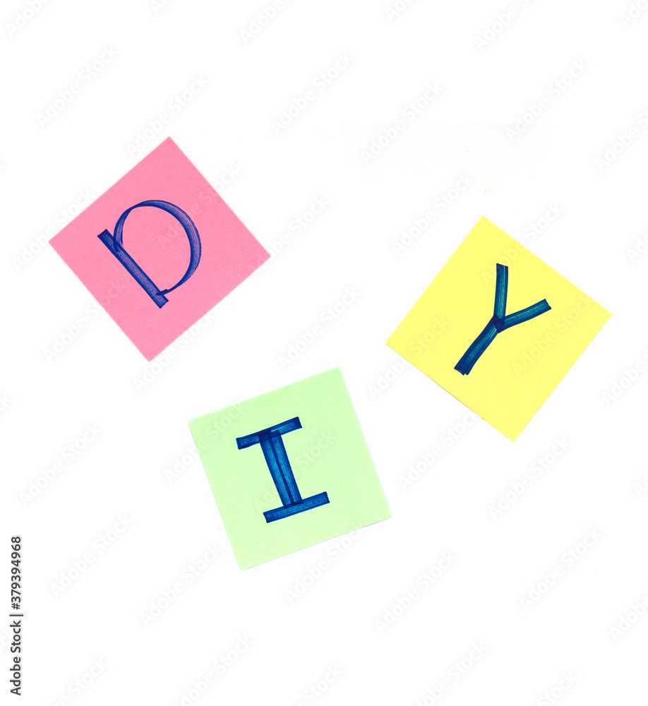 DIY do it yourself. Lettering in paper on white background. DIY do it yourself. Lettering in paper on white background.