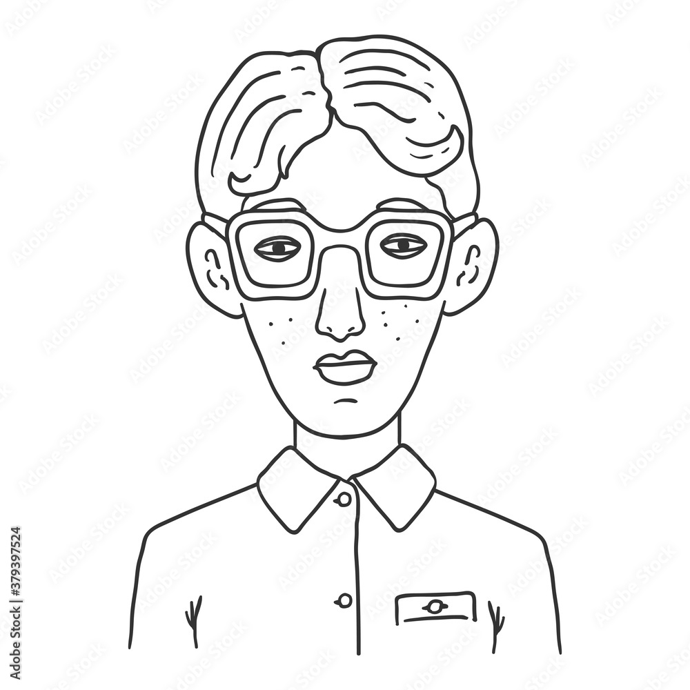 Vector Outline Avatar - Nerd Boy in Eyeglasses
