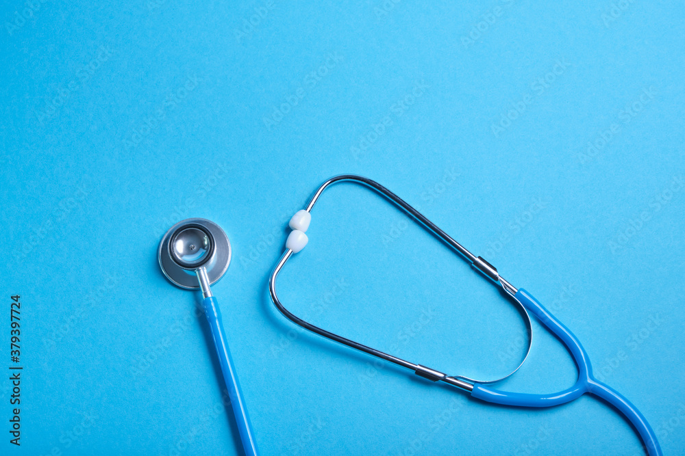 medical stethoscope on blue background, copy place, phonendoscope for diagnosing diseases medical stethoscope on blue background, copy place, phonendoscope for diagnosing diseases