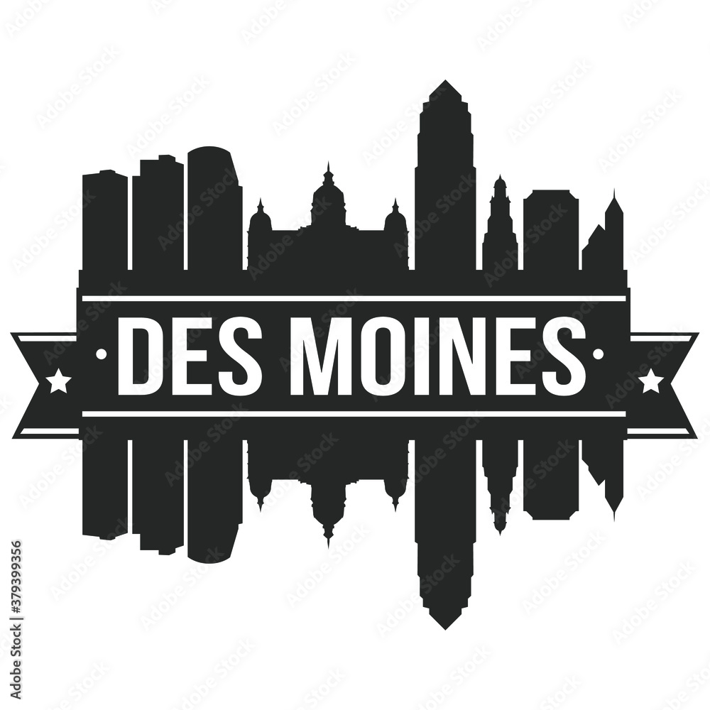 Des Moines Iowa Skyline Silhouette Design City Vector Art Logo.