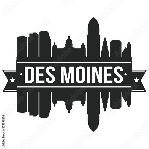 Des Moines Iowa Skyline Silhouette Design City Vector Art Logo.