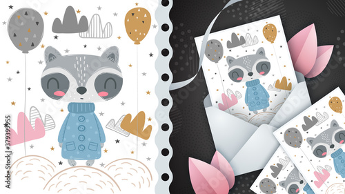 Pretty raccoon - idea for greeting card.