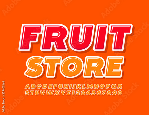 Vector bright logo Fruit Store. Modern orange Font. Creative Alphabet Letters and Numbers set