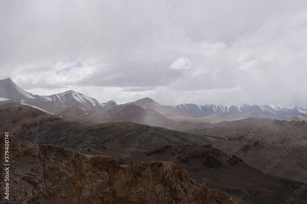 landscape with clouds and snow in tanglang la leh ladakh