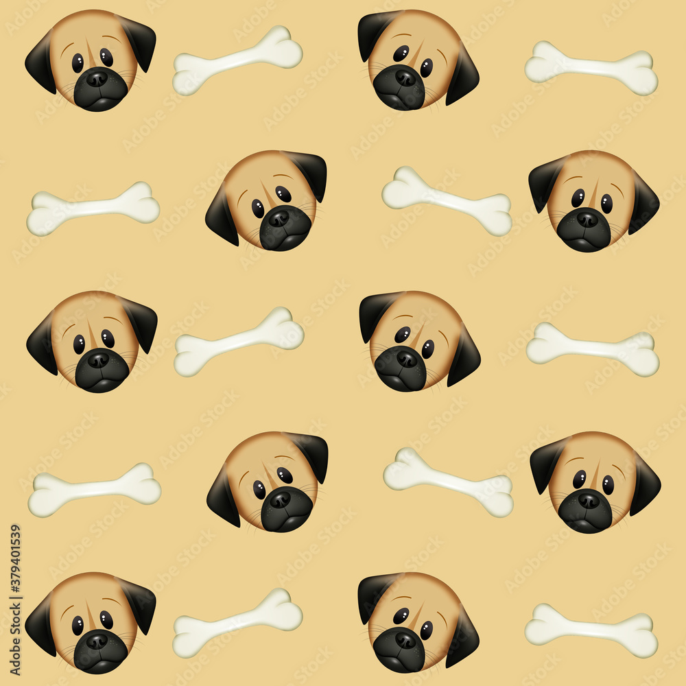 Obraz premium illustration of dog faces and bone background