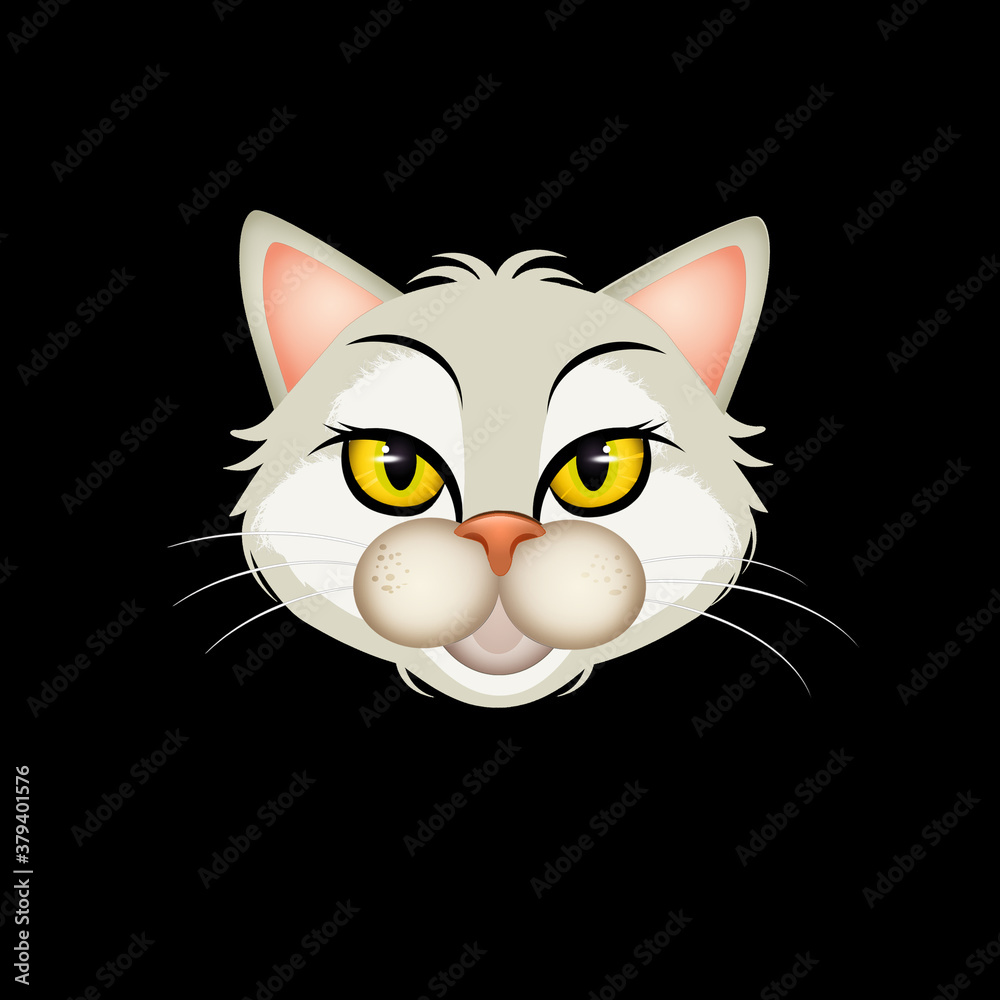 Obraz premium illustration of white kitten face on black background