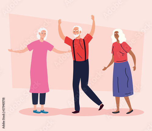 senior people doing different activities and hobbies vector illustration design