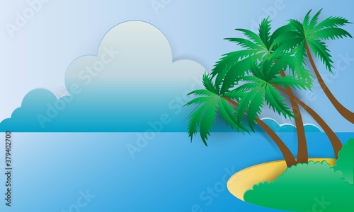 Beautiful beach paper art style with frame vector illustration