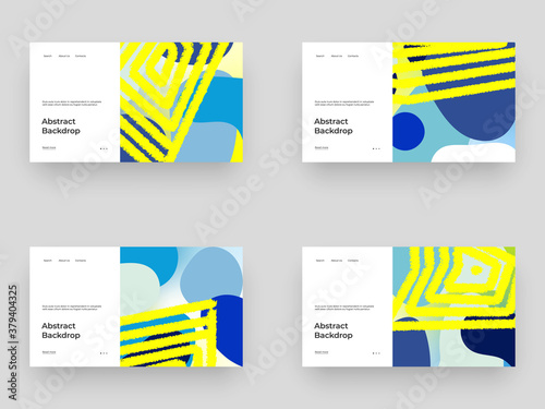 Set homepage design with abstract illustration. Colorful lines, spots, strokes. Decorative backdrop. Hand drawn texture, wavy shapes and gradient. Eps10 vector.